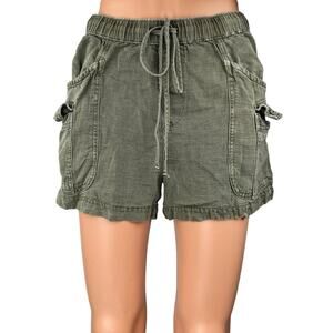 Nicole Miller Women's Gray Linen Elastic Waist Drawstring Mini Cargo Shorts Sz S